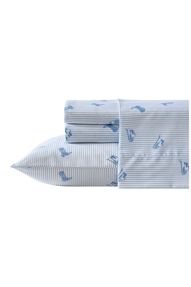 Cowboy & Stripe Print Sheet Set, Main, color, LIGHT PASTEL BLUE