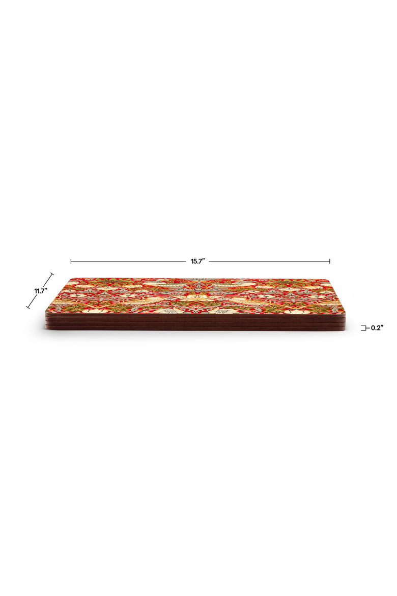 Strawberry Thief Red Set of 4 Cork Back Placemats, Alternate, color, Strawberry Thief Red