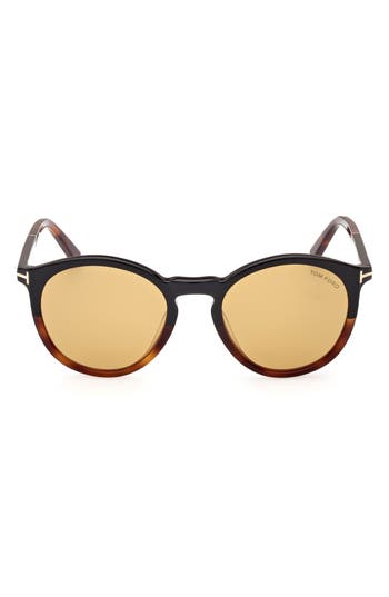 Tom Ford 51mm Gradient Round Sunglasses In Havana/amber