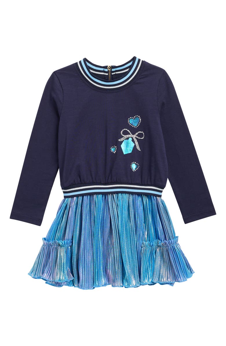 Truly Me Kids' Dreidel Mock Two-Piece Dress, Main, color, Blue Shimmer