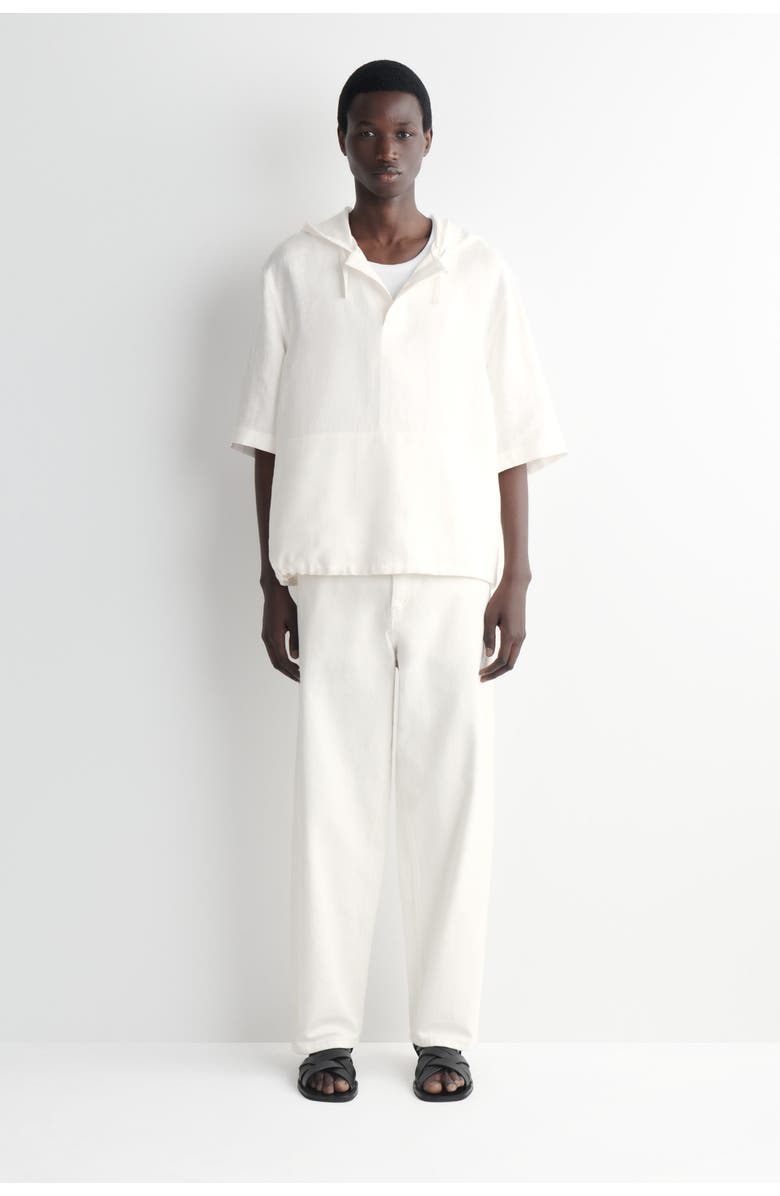 COS Drawstring Hooded Linen Popover Shirt, Alternate, color, White