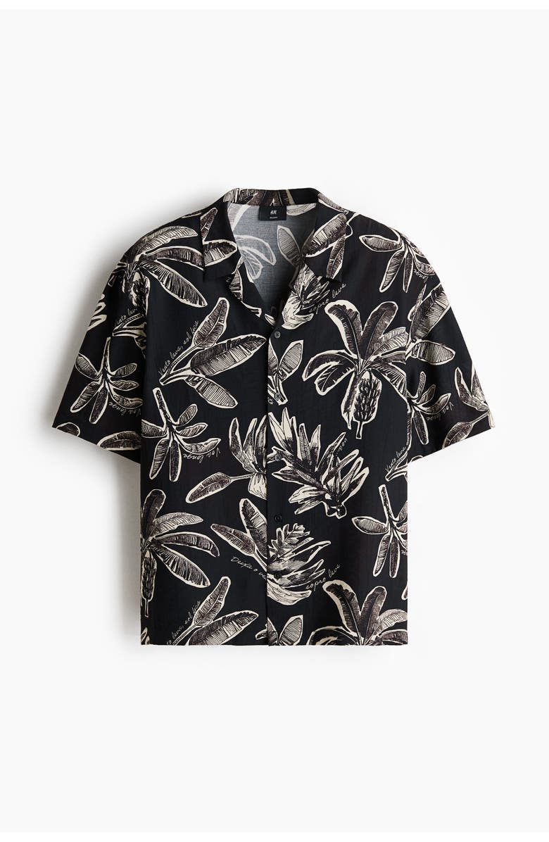 H&M Relaxed Fit Resort Shirt, Main, color, Black/Patterned