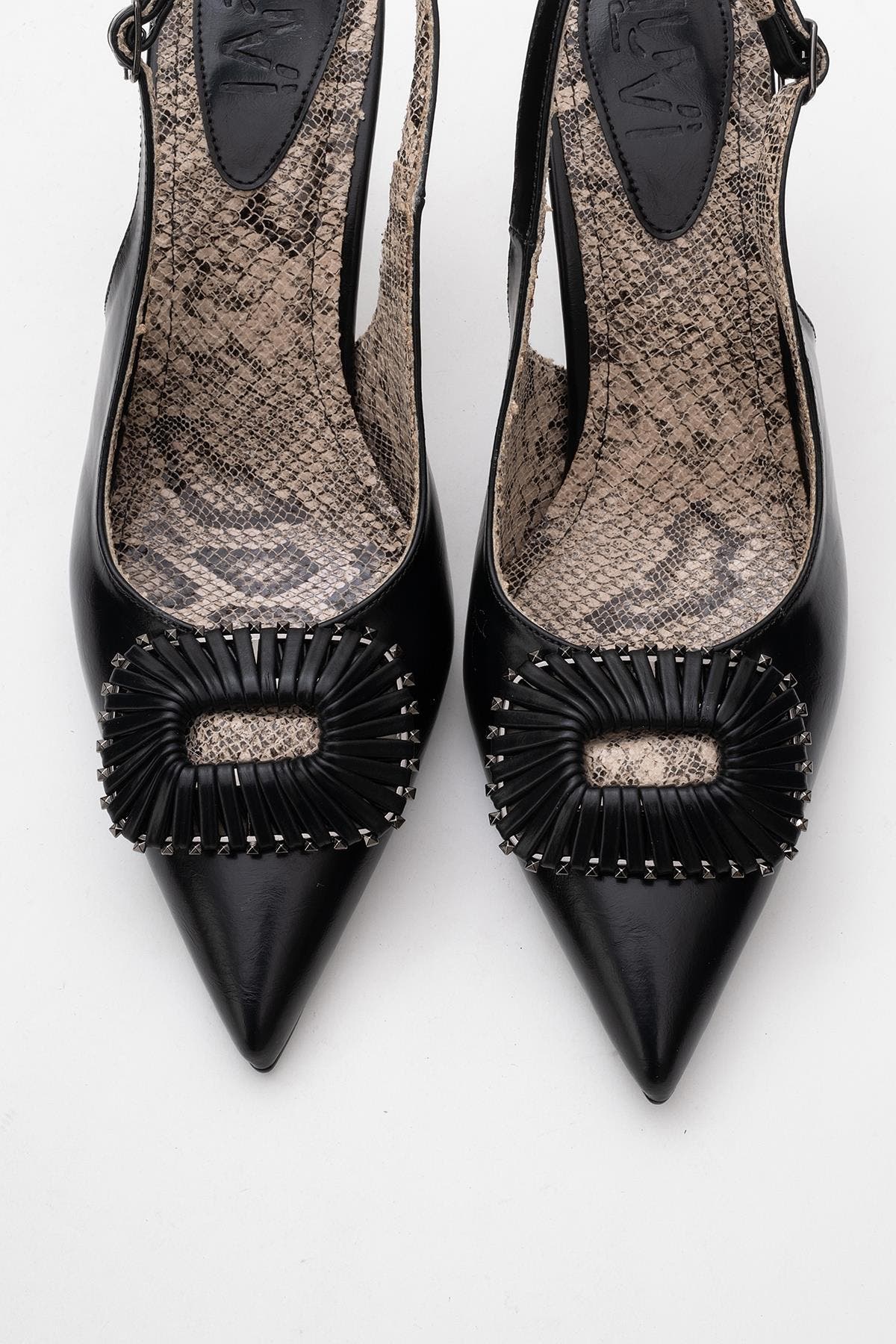 Prologue Shoes Spera Buckled Pointed Toe Pump, Alternate, color, Black Pattern