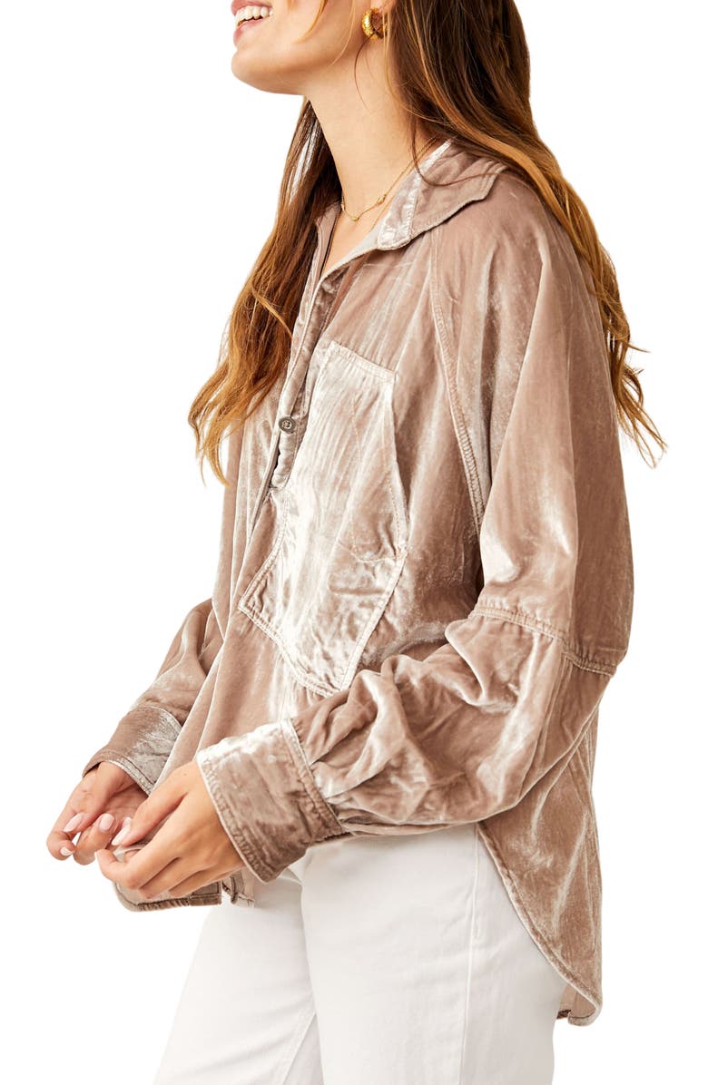 Free People Night Skies Velvet Button-Up Shirt, Alternate, color,