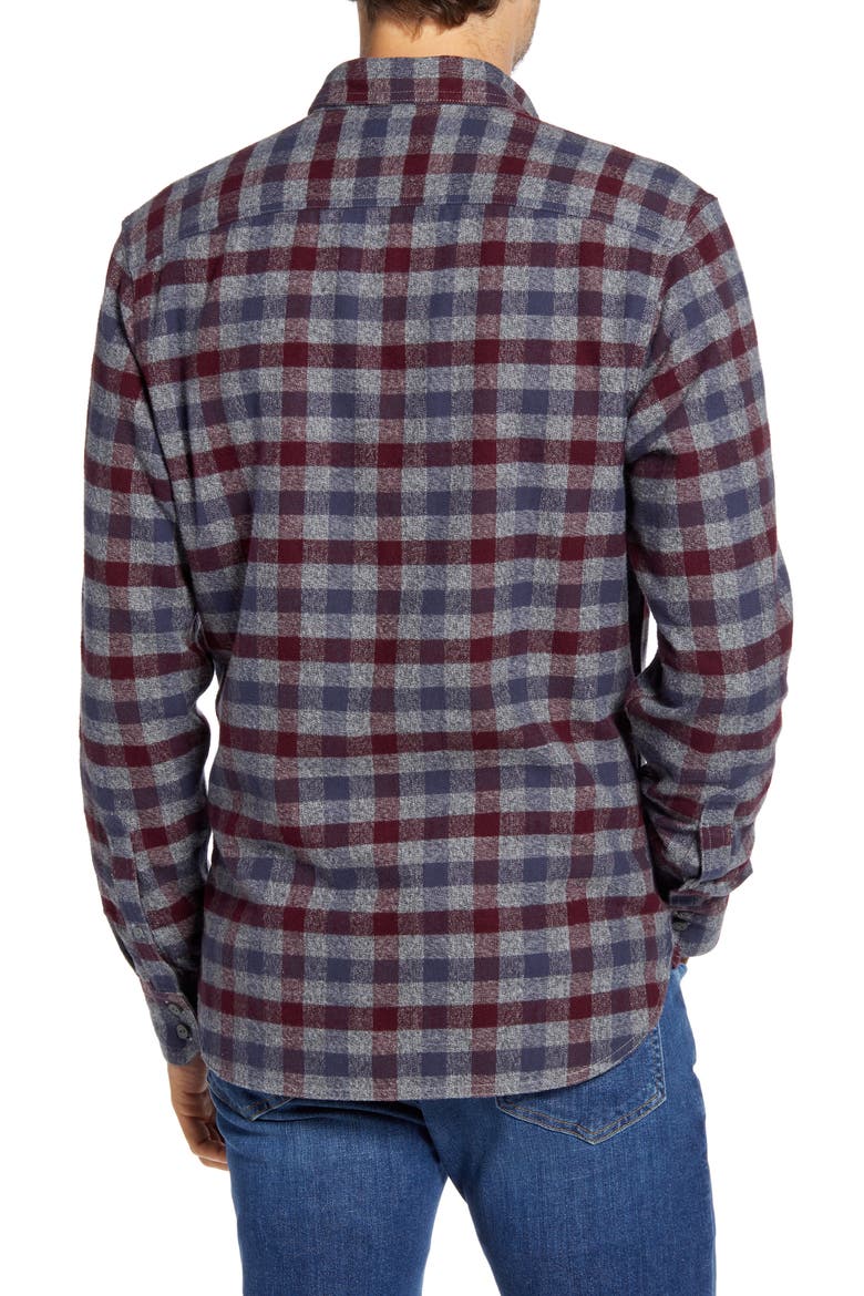 Trim Fit Plaid Flannel Button-Up Shirt, Alternate, color, GREY JASPE BURGUNDY CHECK