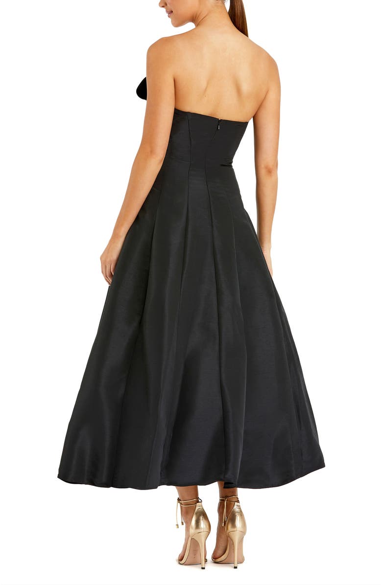 Mac Duggal Strapless A-Line Tea Length Statement Bow Midi Dress, Alternate, color, Black