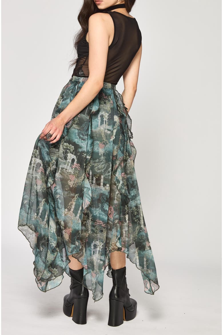 Thalassa Print Hanky Hem Midi Skirt, Alternate, color, Blue