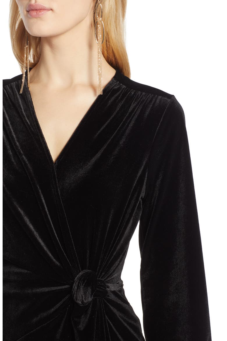 Velvet Faux Wrap Dress, Alternate, color, BLACK