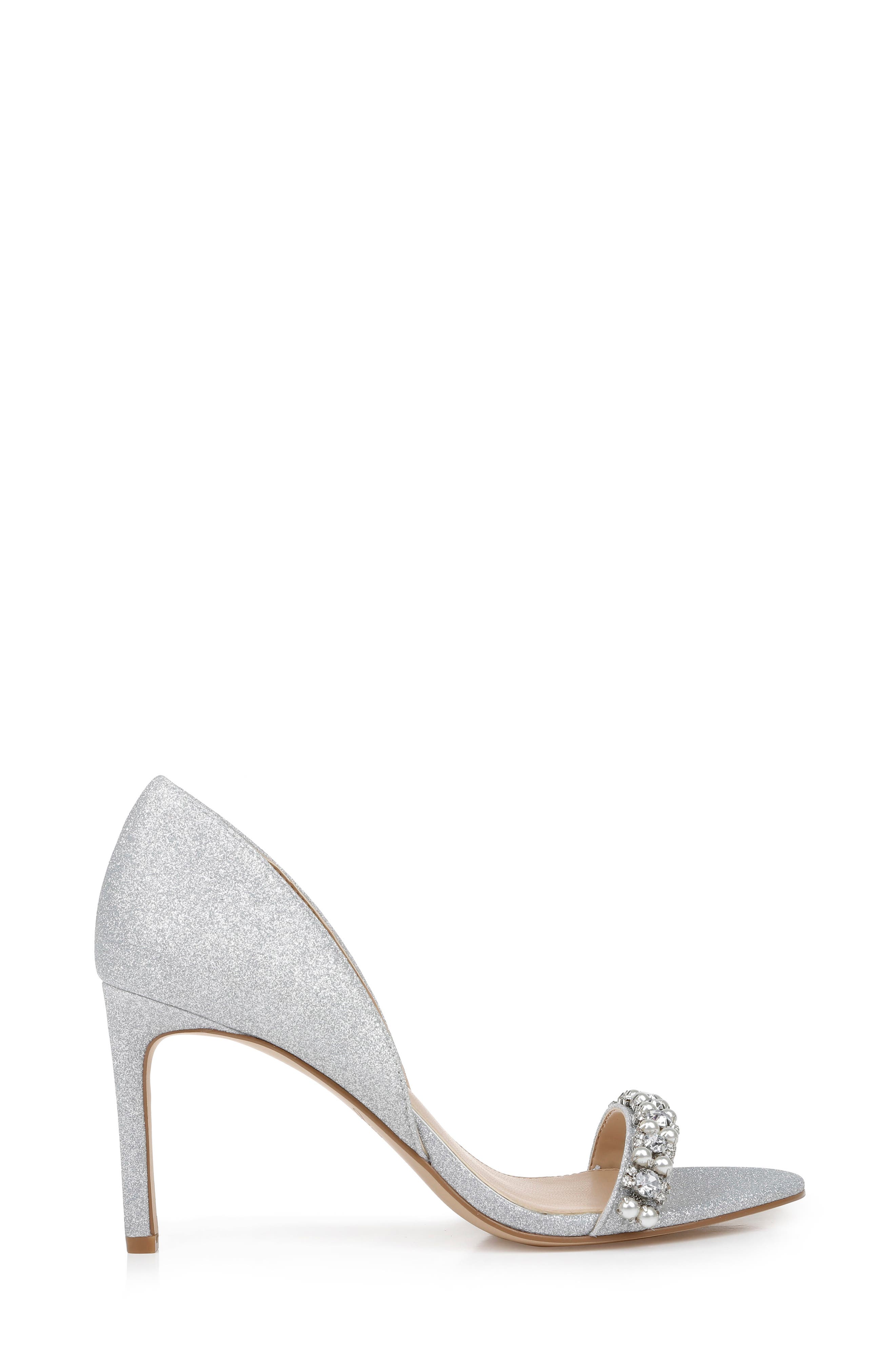 Jewel Badgley Mischka Dayana Embellished Glitter Sandal, Alternate, color, Silver Gli
