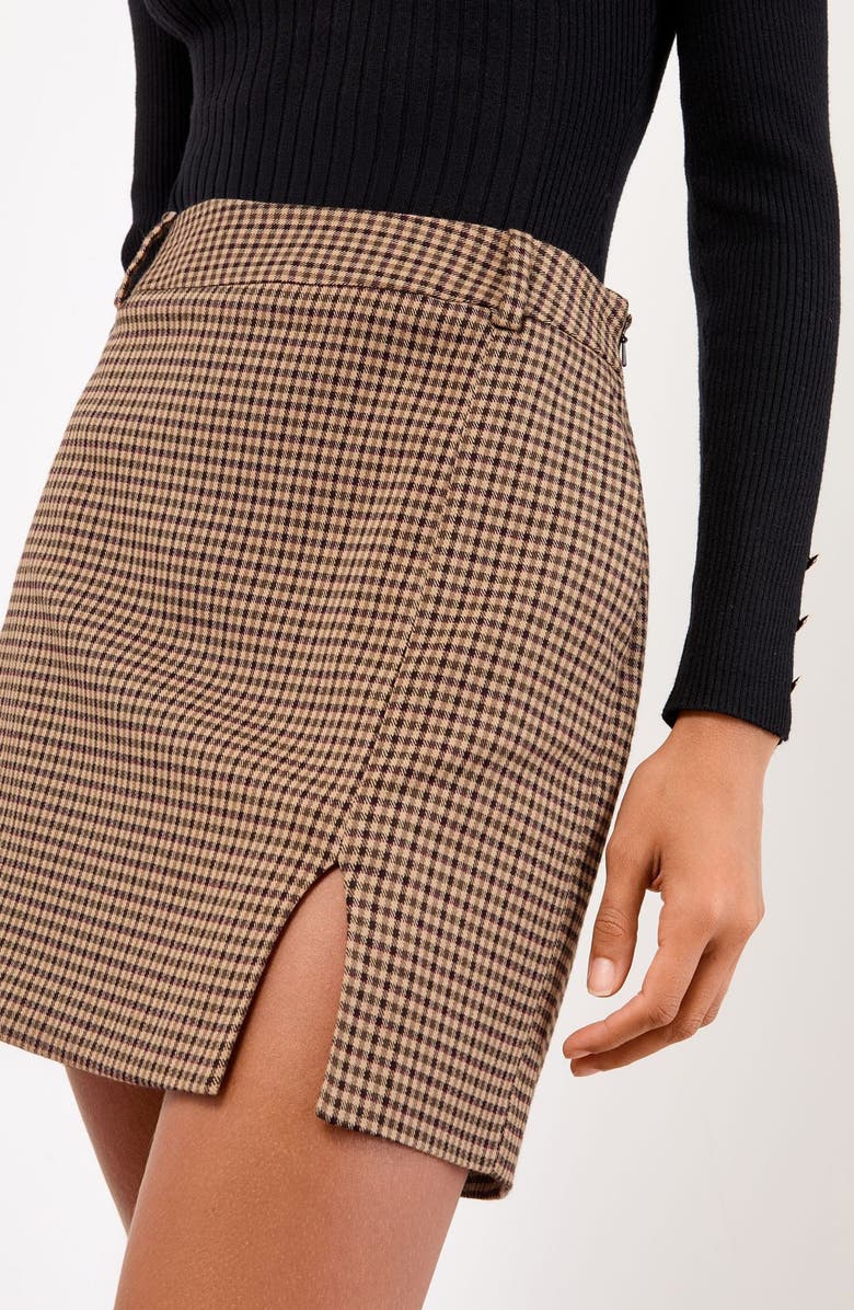 Lipsy Check Miniskirt, Alternate, color, Brown