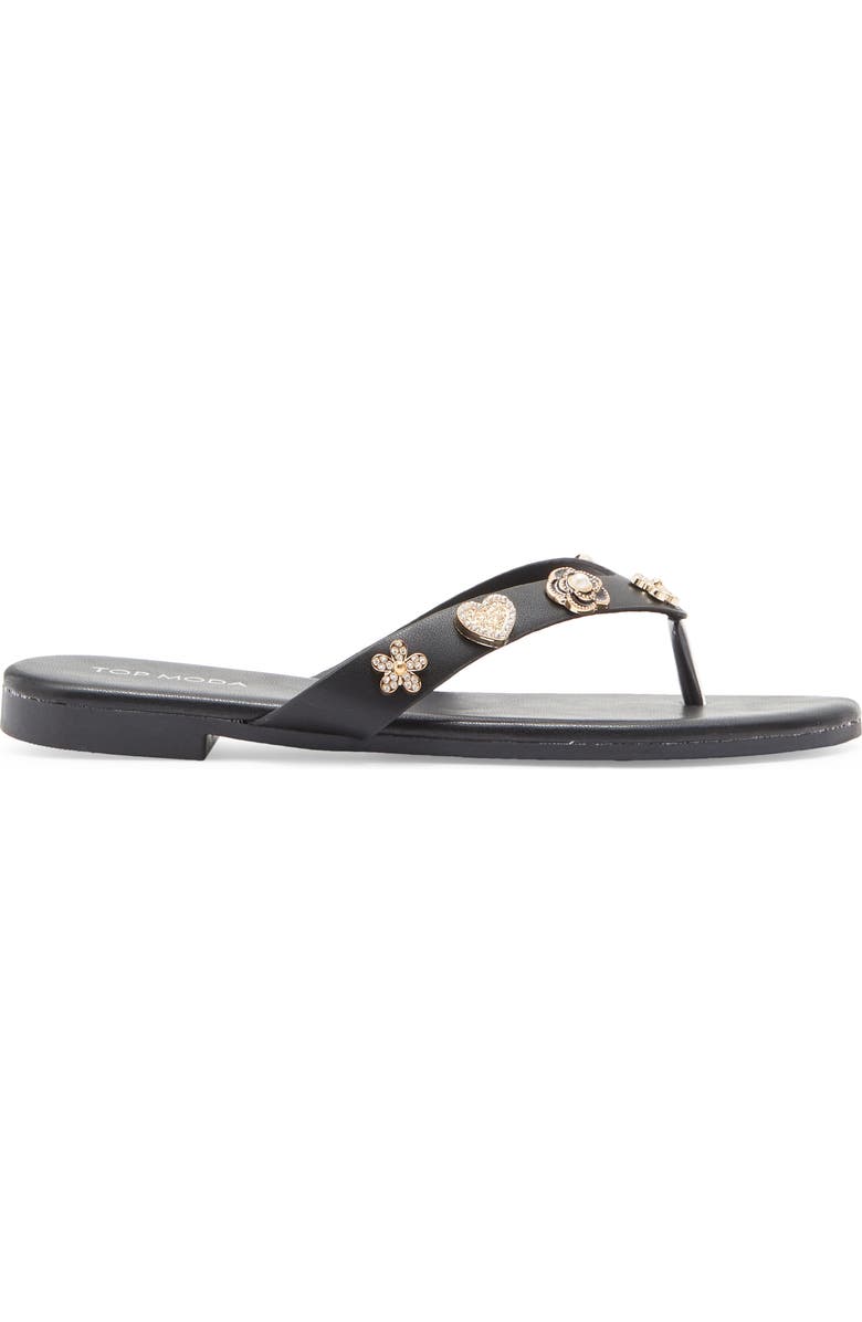TOP MODA Bessie Embellished Flip Flop, Alternate, color, Black Pu