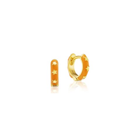 Enameled Star Huggie Hoops
