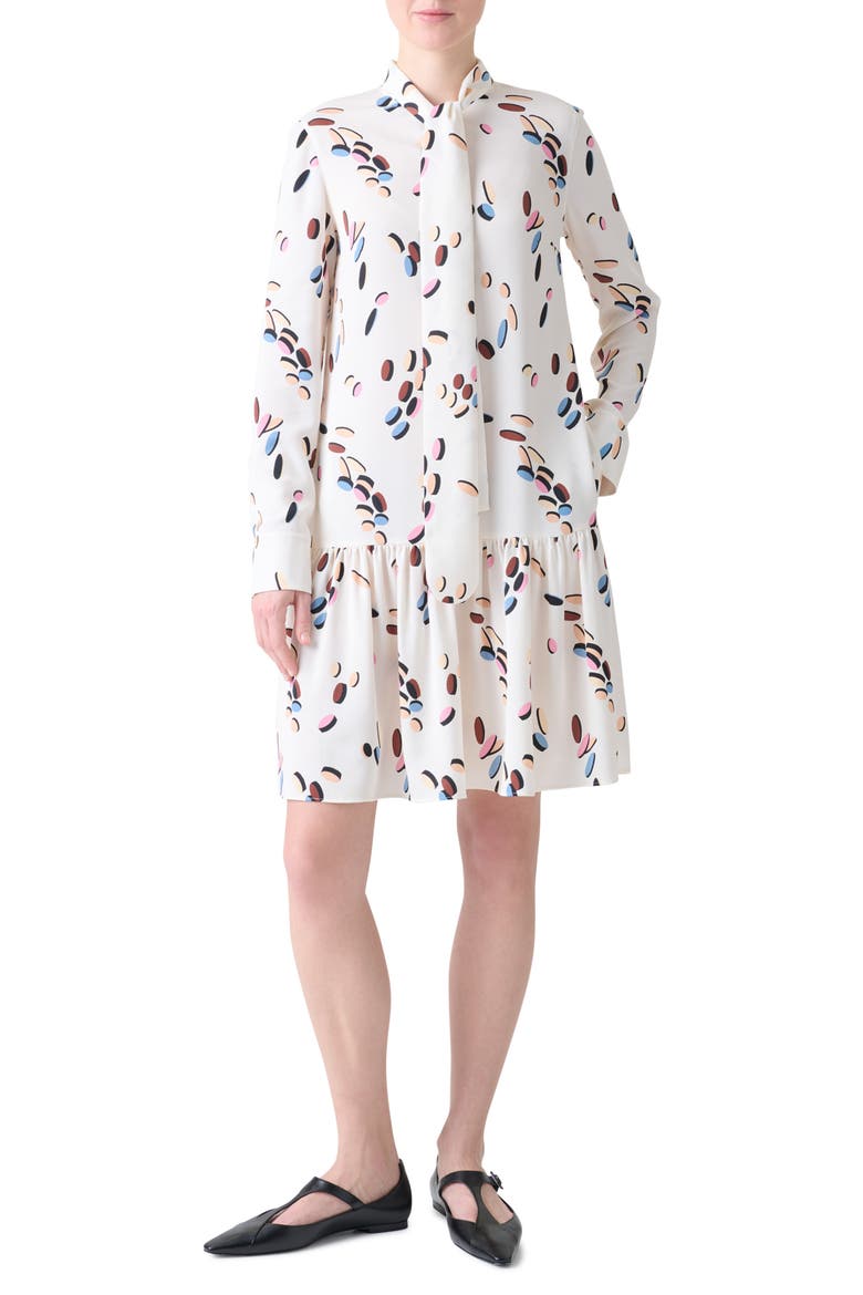 Boho Dropping Dots Long Sleeve Satin Shirtdress, Main, color, CREAM-MULTICOLOR