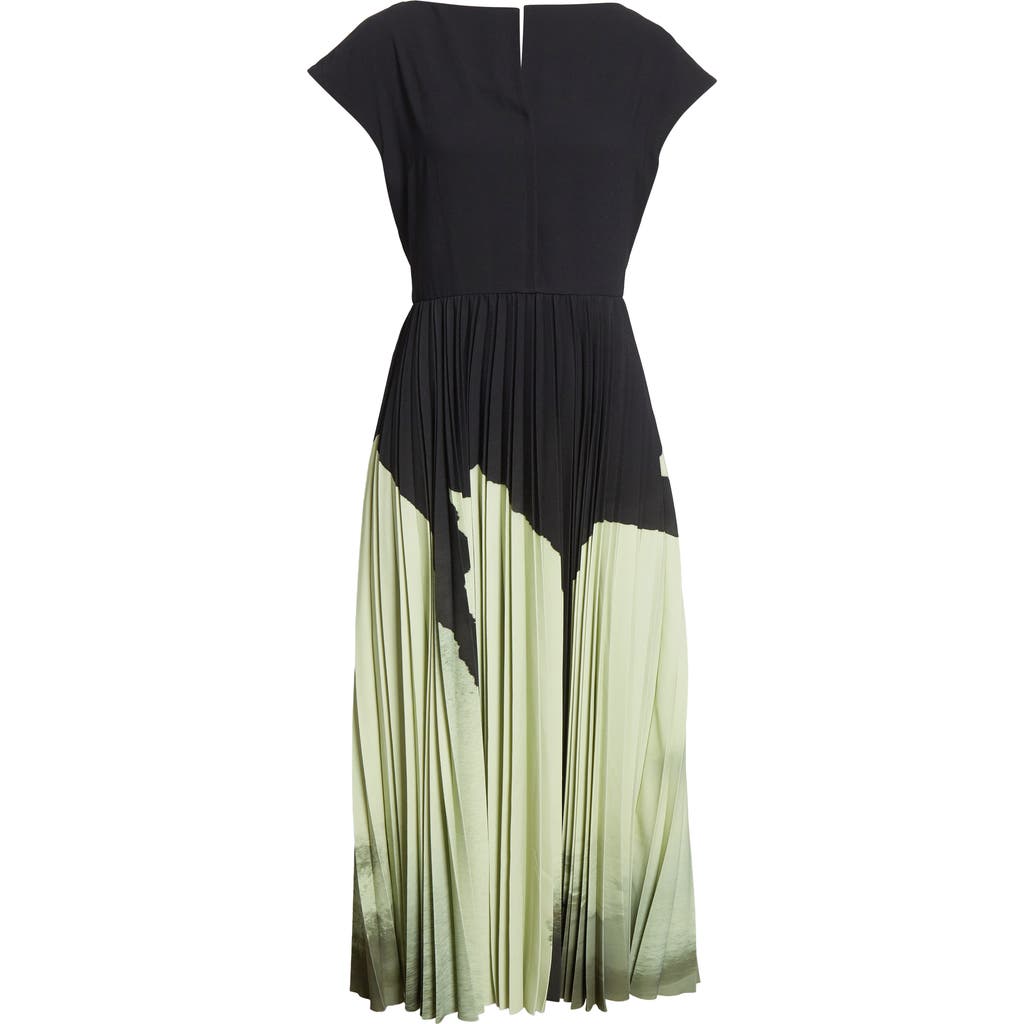 Jason Wu Collection Watercolor Floral Pleated Matte Crepe A-line Dress In Black