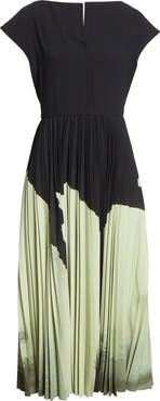 Jason Wu Collection Watercolor Floral Pleated Matte Crepe A-Line Dress