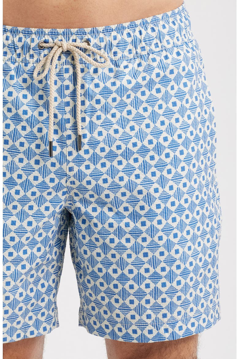 The Bayberry Geo Print Water Repellent Swim Trunks, Alternate, color, SEARSUCKER SEA BLUE TILES