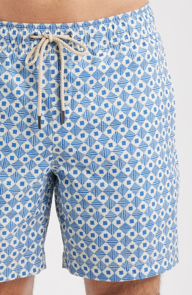 Fair Harbor The Bayberry Geo Print Water Repellent Swim Trunks, Alternate, color, Searsucker Sea Blue Tiles