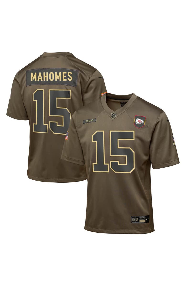 Nike Youth Nike Patrick Mahomes Olive Kansas City Chiefs 2025 Salute to Service Game Jersey, Main, color, Olive