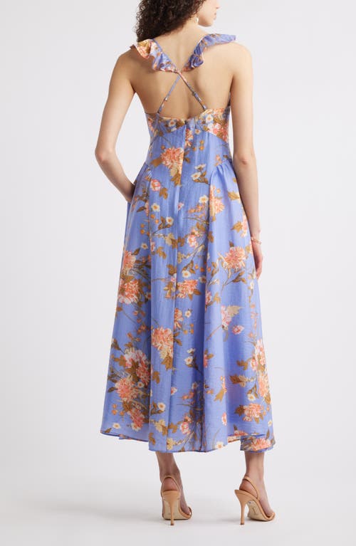 Chelsea28 Flutter Sleeve Maxi Dress In Blue- Orange Romantic Blooms