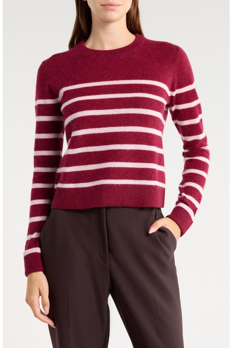 Striped Cashmere Crewneck Sweater, Main, color, DEEP BERRY HTHR/ PINK SAKURA