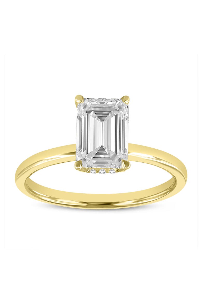Delphine 14K Yellow Gold Emerald Cut Lab Grown Diamond Hidden Halo Engagement Ring - 2.1 ct, Main, color, 14K Yellow Gold