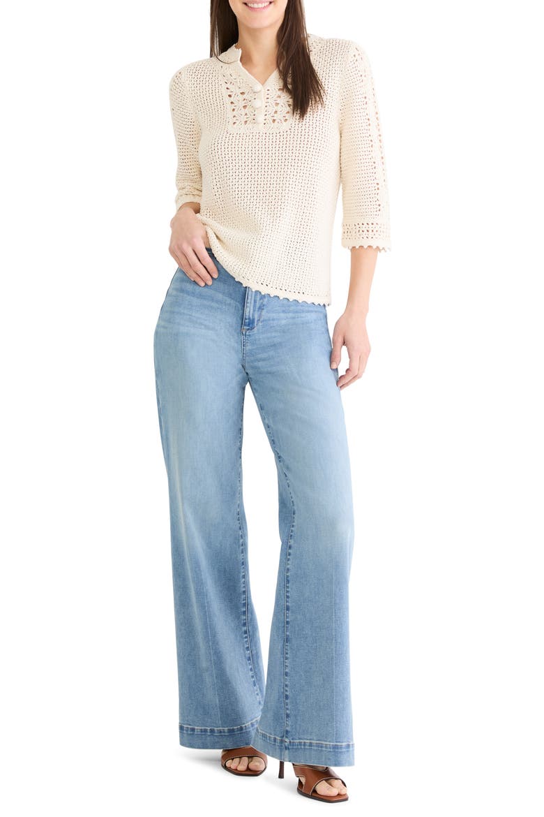 Semisheer Cotton Blend Open Stitch Sweater, Alternate, color, CLASSIC CREAM