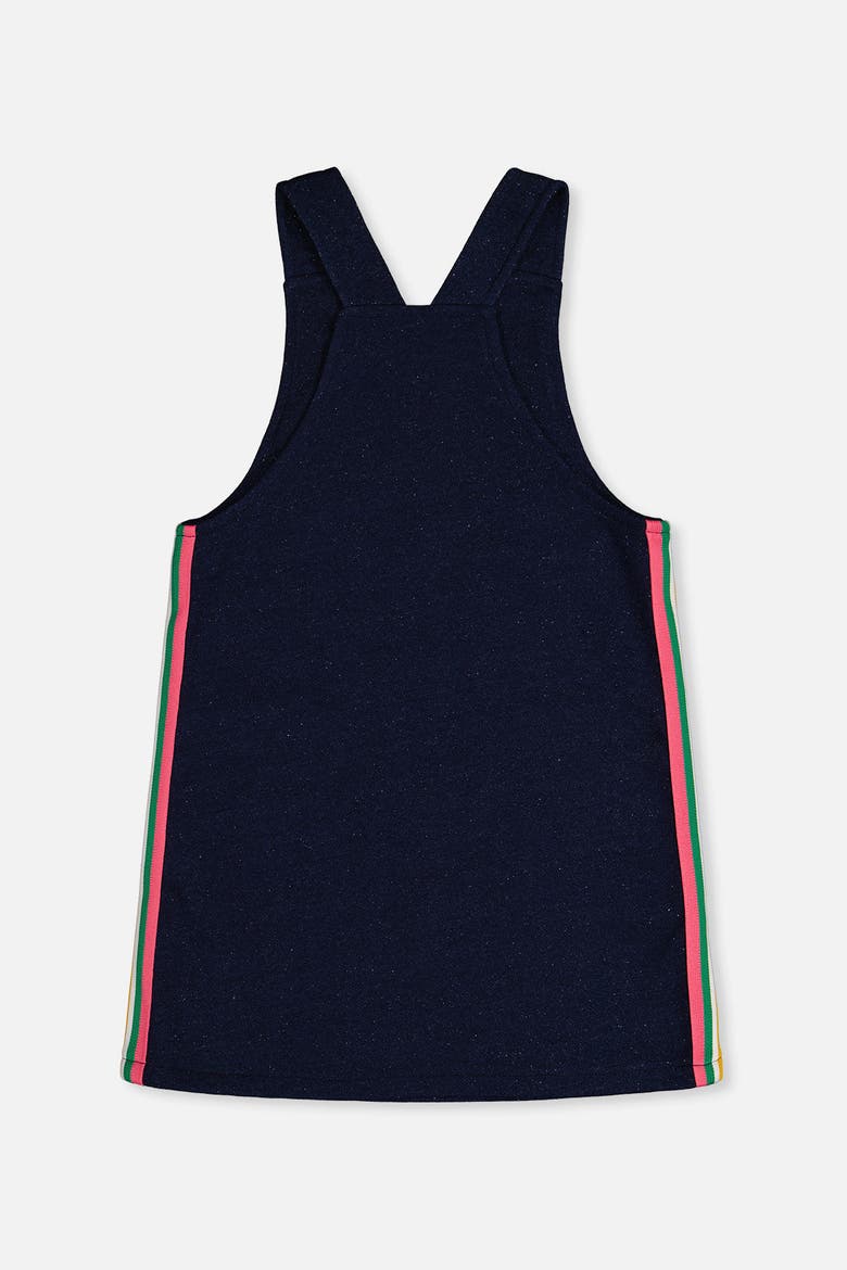 French Terry Appliqué Patch Pocket Overall Dress, Alternate, color, Navy Blue Denim