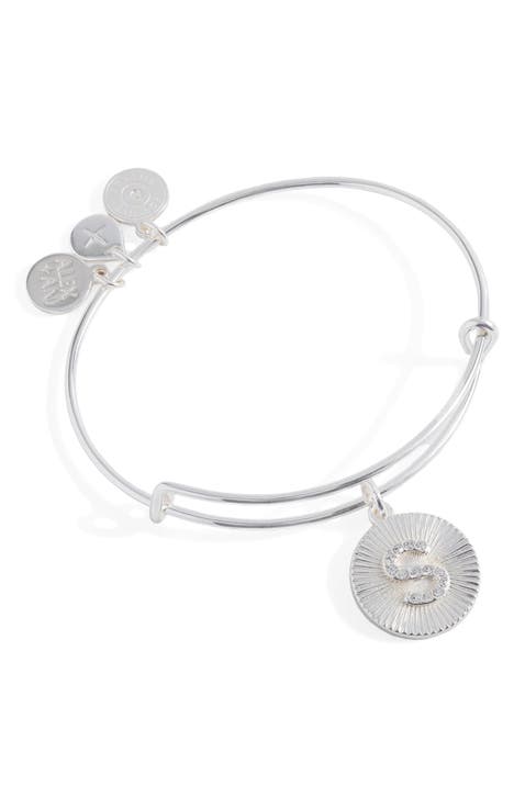 Pave Starburst Texture Initial Bangle Bracelet