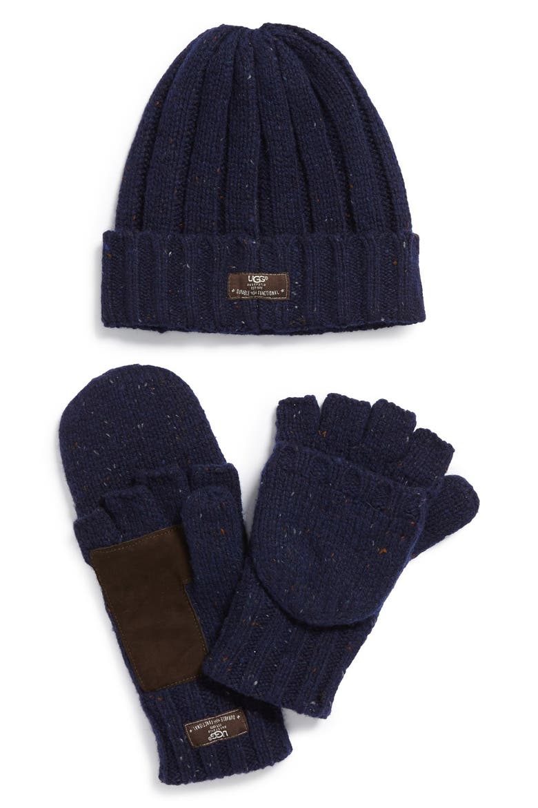 Australia 'Calvert' Knit Hat & Gloves, Main, color, NAVY HEATHER MULTI