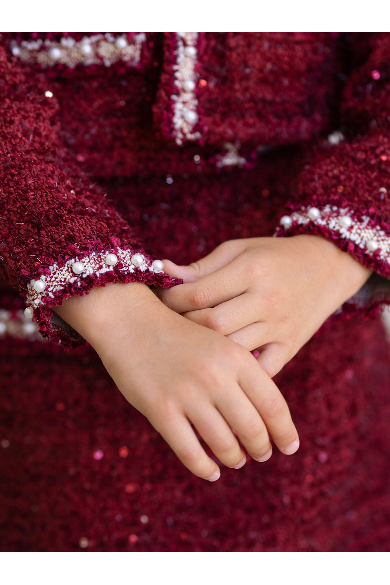 Holiday Cute Festive Jacket and Skirt Set, Alternate, color, Burgundy