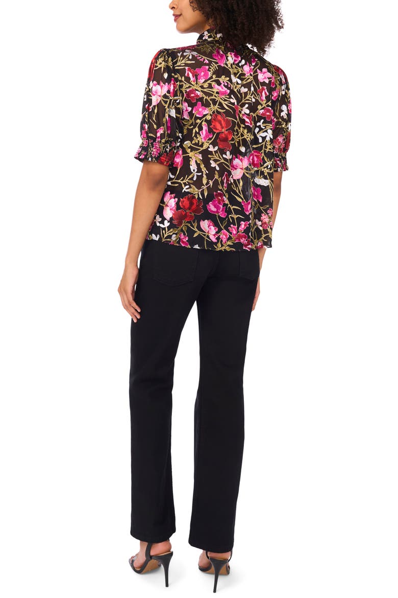 Floral Burnout Puff Sleeve Top, Alternate, color, RICH BLACK