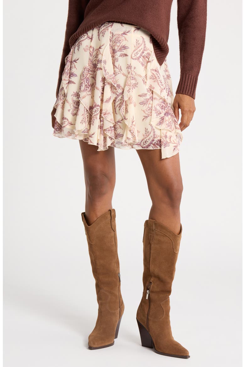 Ruffle Chiffon Miniskirt, Main, color, IVORY D- BURG HARVEST PAISLEY