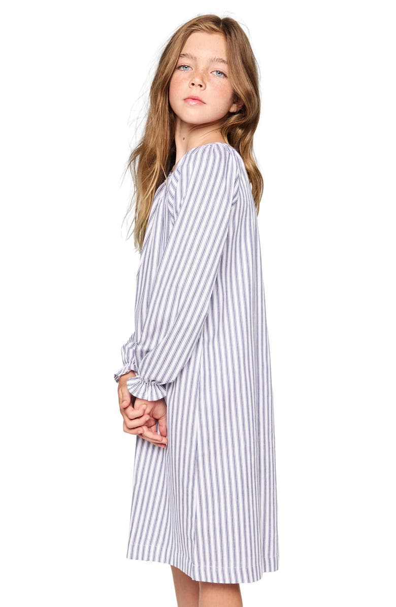 Petite Plume Kids' Delphine Navy French Ticking Stripe Cotton Blend Nightgown, Alternate, color, Navy