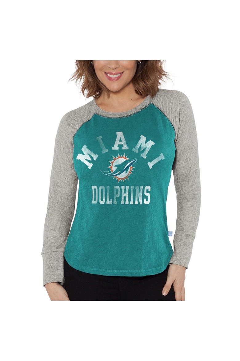Women's G-III 4Her by Carl Banks Aqua/Heather Gray Miami Dolphins Waffle Knit Raglan Long Sleeve T-Shirt, Main, color, Aqua