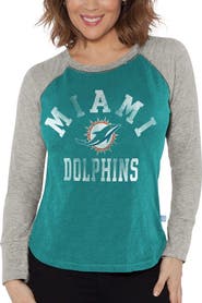 G-III 4HER BY CARL BANKS Women's G-III 4Her by Carl Banks Aqua/Heather Gray Miami Dolphins Waffle Knit Raglan Long Sleeve T-Shirt