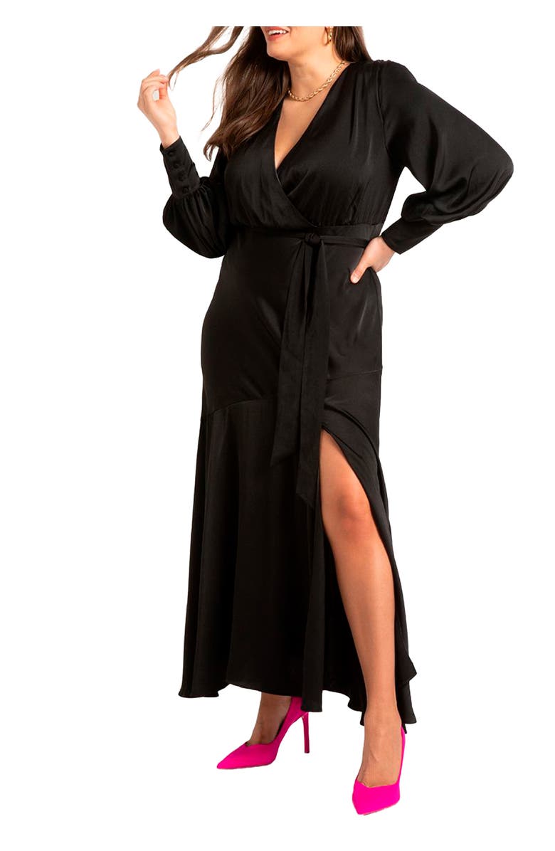 ELOQUII Satin Maxi Dress, Main, color, Black Onyx