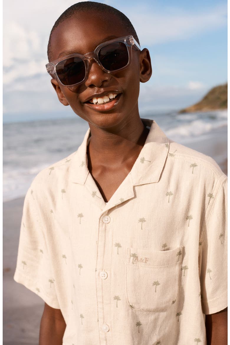 Kids' Linen Blend Camp Shirt, Alternate, color, SEAGRASS