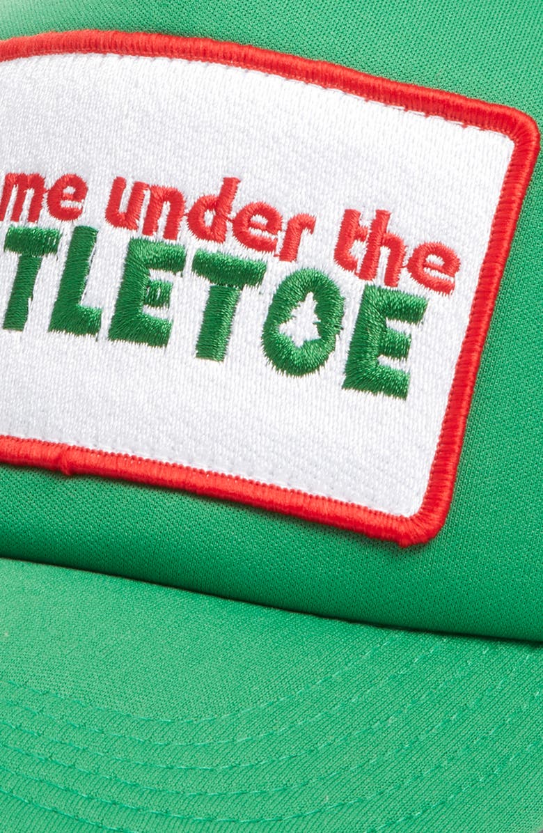 Friday Feelin’ Meet Me Under the Mistletoe Patch Trucker Hat, Alternate, color, Green