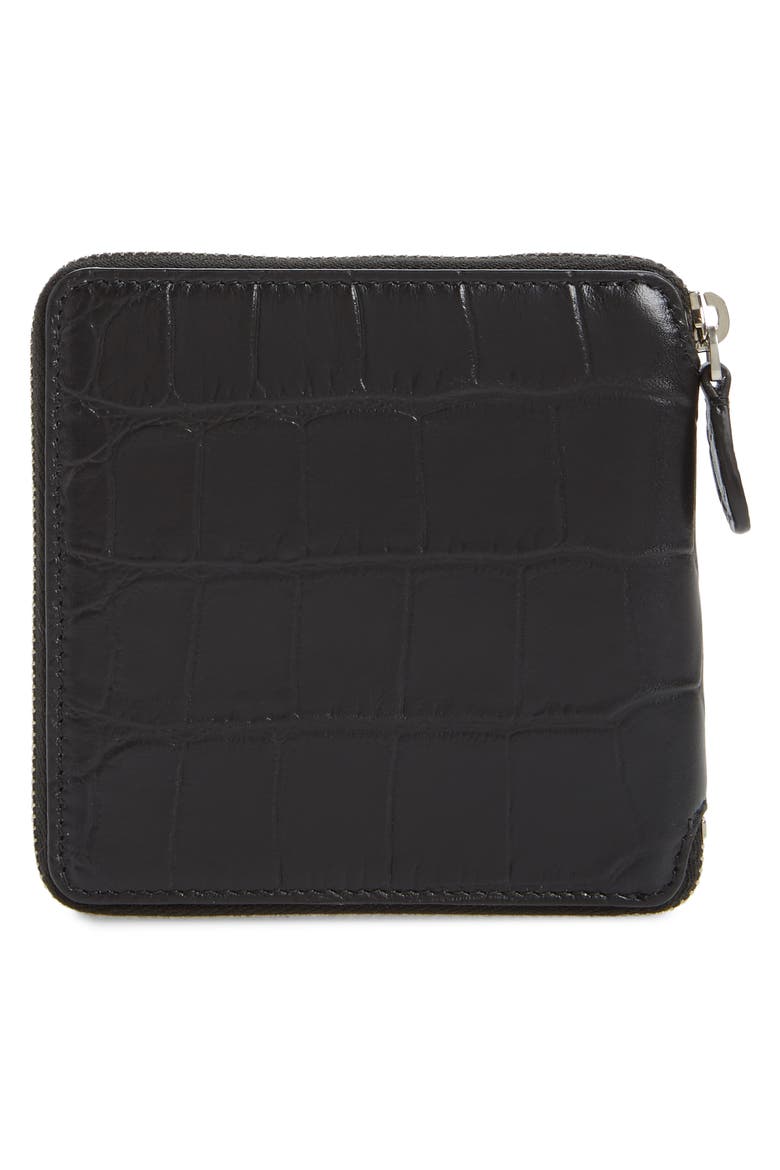Ville Croc Embossed Leather Square Wallet, Alternate, color, BLACK/ L WHITE