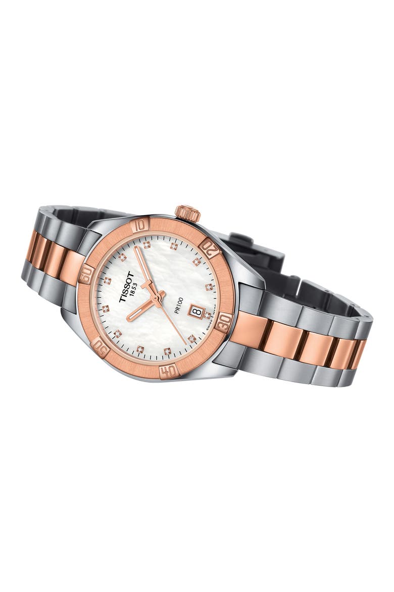 T-Classic PR 100 Bracelet Watch, Alternate, color, SILVER/ MOP/ ROSE GOLD