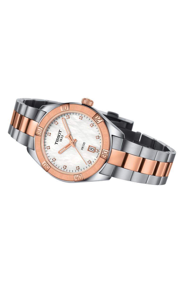 Tissot T-Classic PR 100 Bracelet Watch, Alternate, color, Silver/ Mop/ Rose Gold