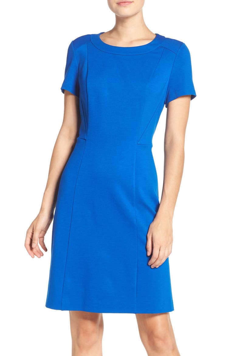 Seamed Ponte A-Line Dress, Main, color, OPULENT COBALT