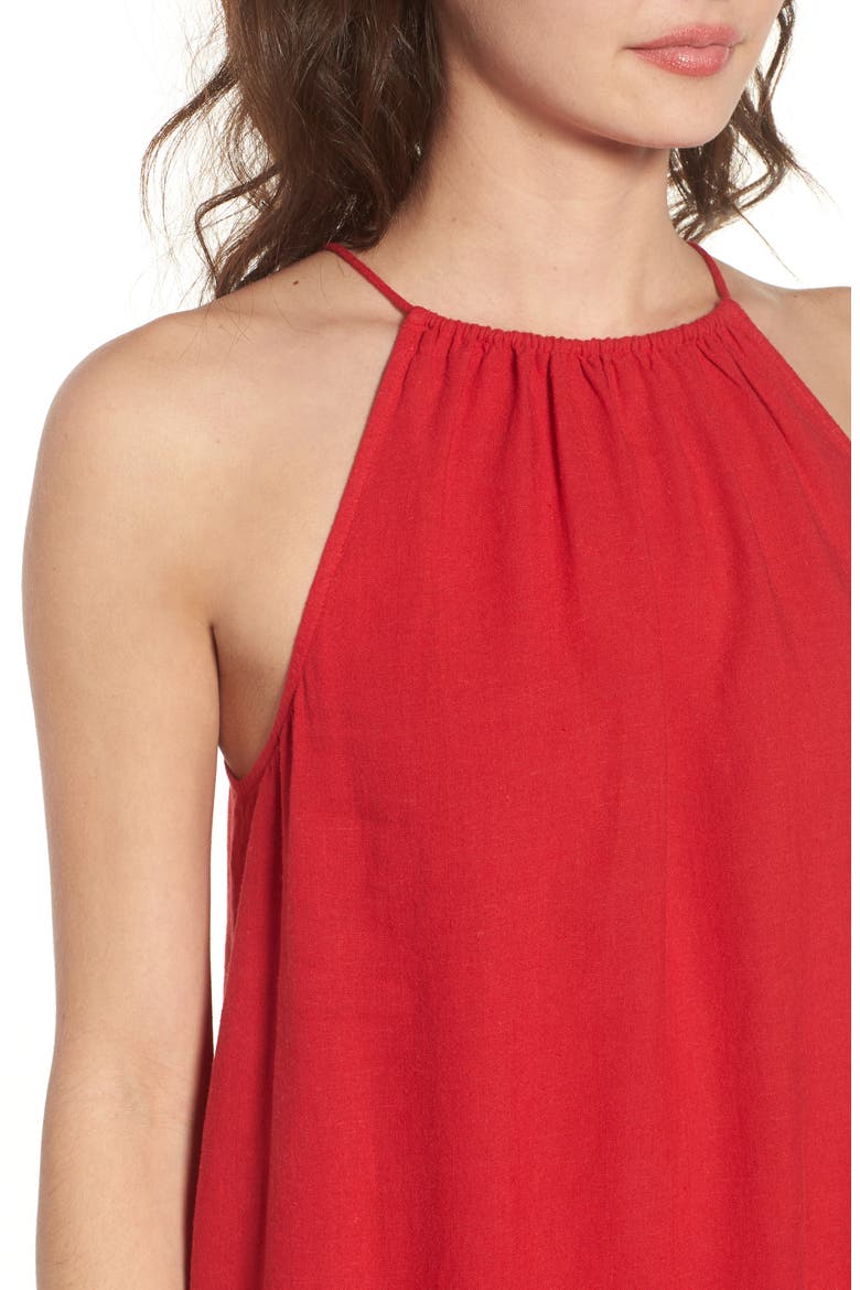 Asymmetrical Peplum Tank, Alternate, color, RED LIPSTICK CROSS DYE