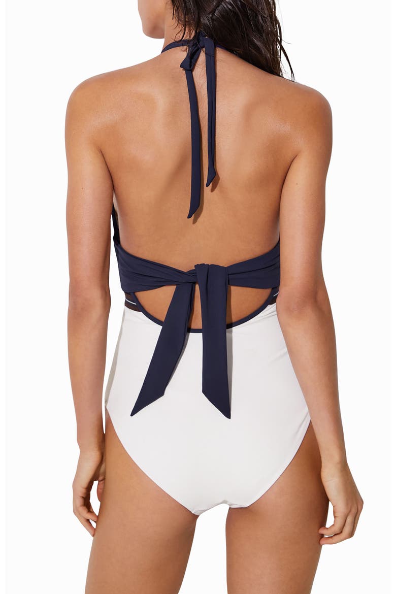 Giana Halter One-Piece Swimsuit, Alternate, color, IVORY/ NAVY