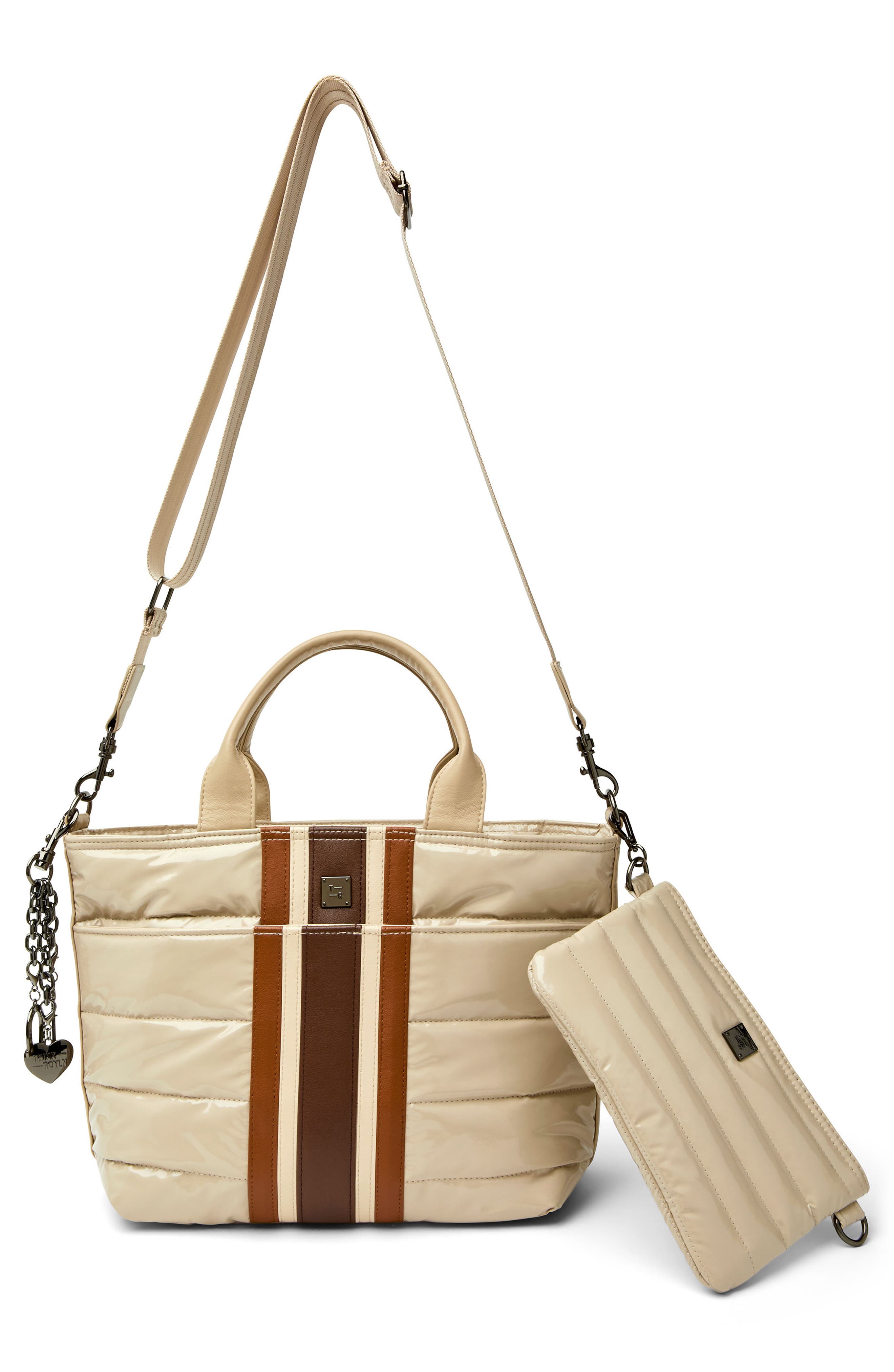 THINK ROYLN Getaway Quilted Puffer Tote, Alternate, color, Blonde Patent And Colorblock