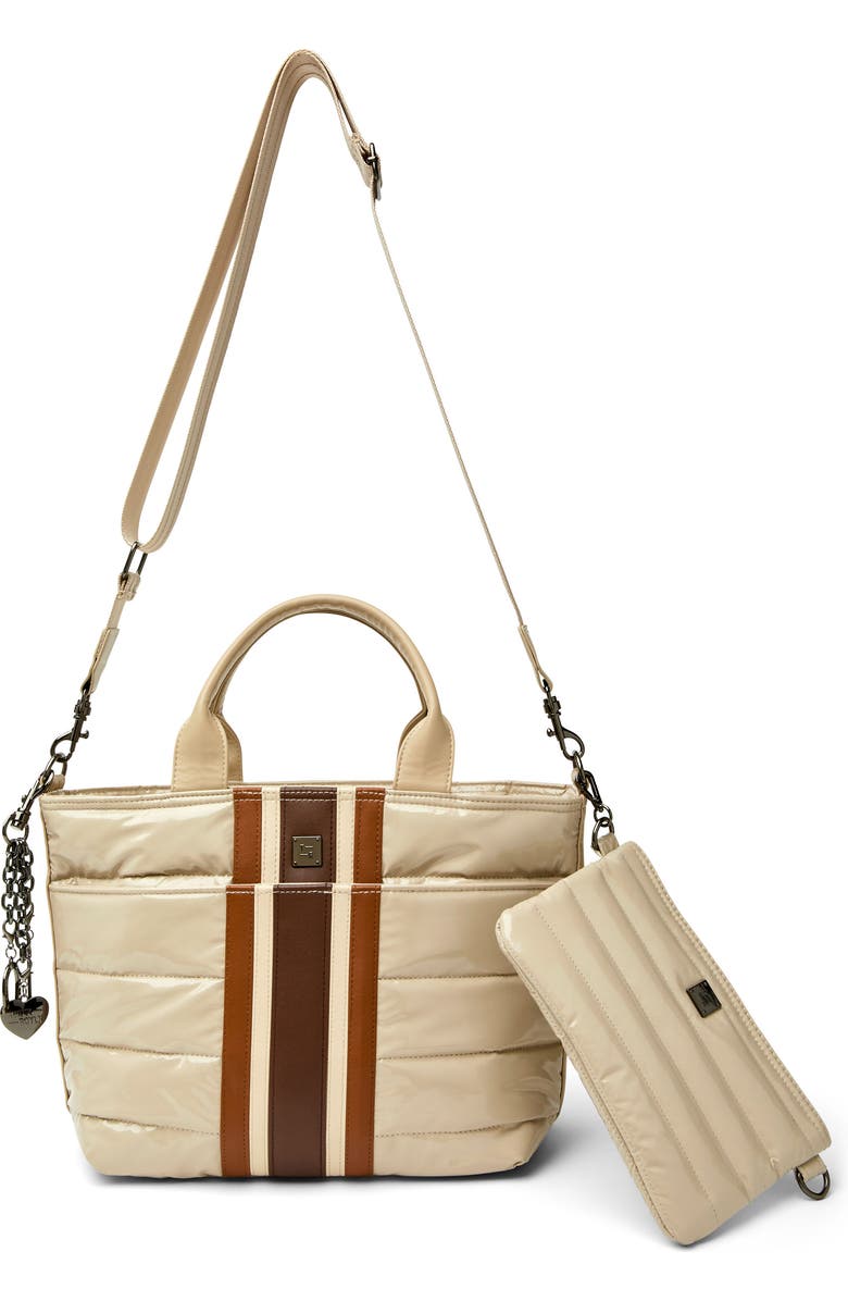 THINK ROYLN Getaway Quilted Puffer Tote, Alternate, color, Blonde Patent And Colorblock