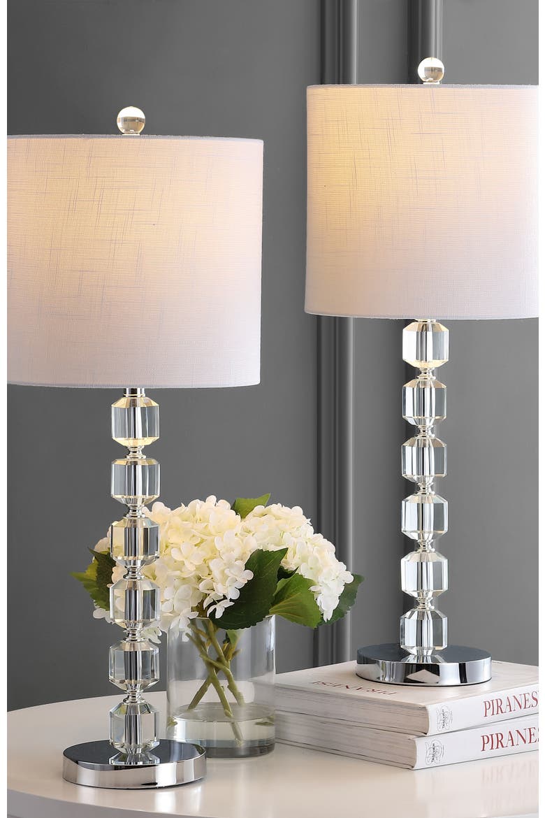 Cary 27.5" Modern Stacked Crystal/Metal LED Table Lamp, Chrome/Clear, Alternate, color, Chrome/Clear