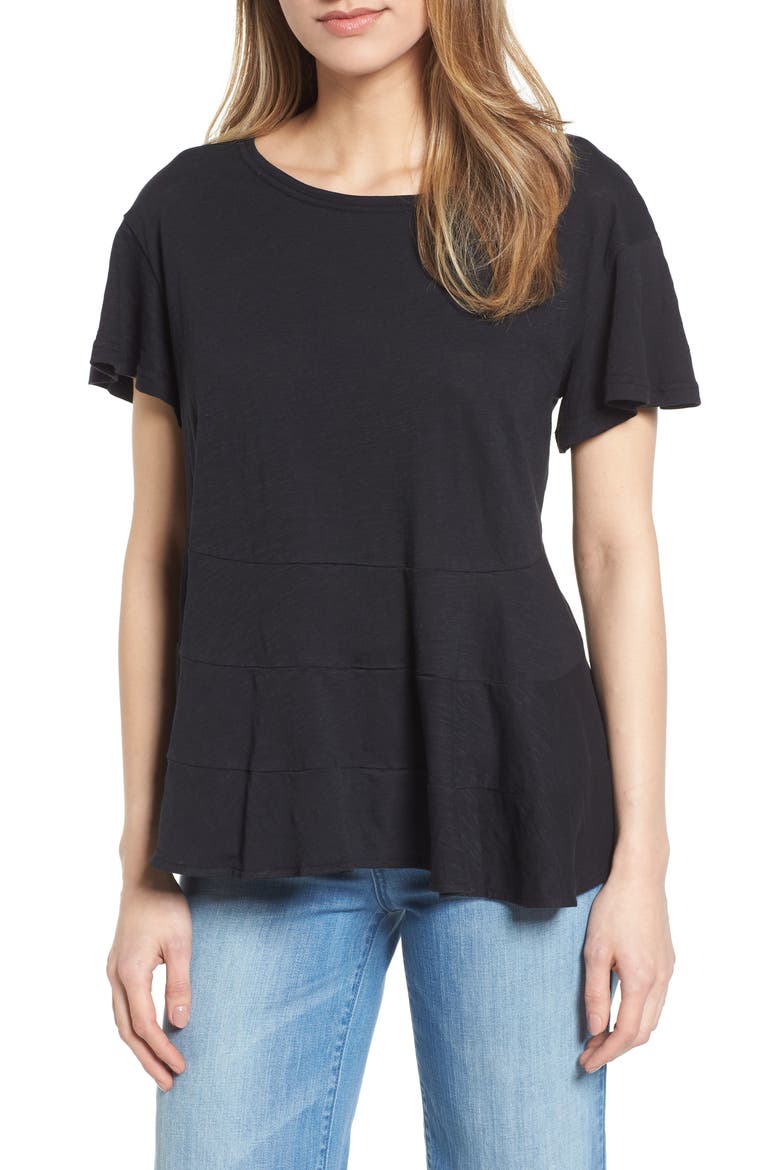Relaxed Peplum Tee, Main, color, BLACK