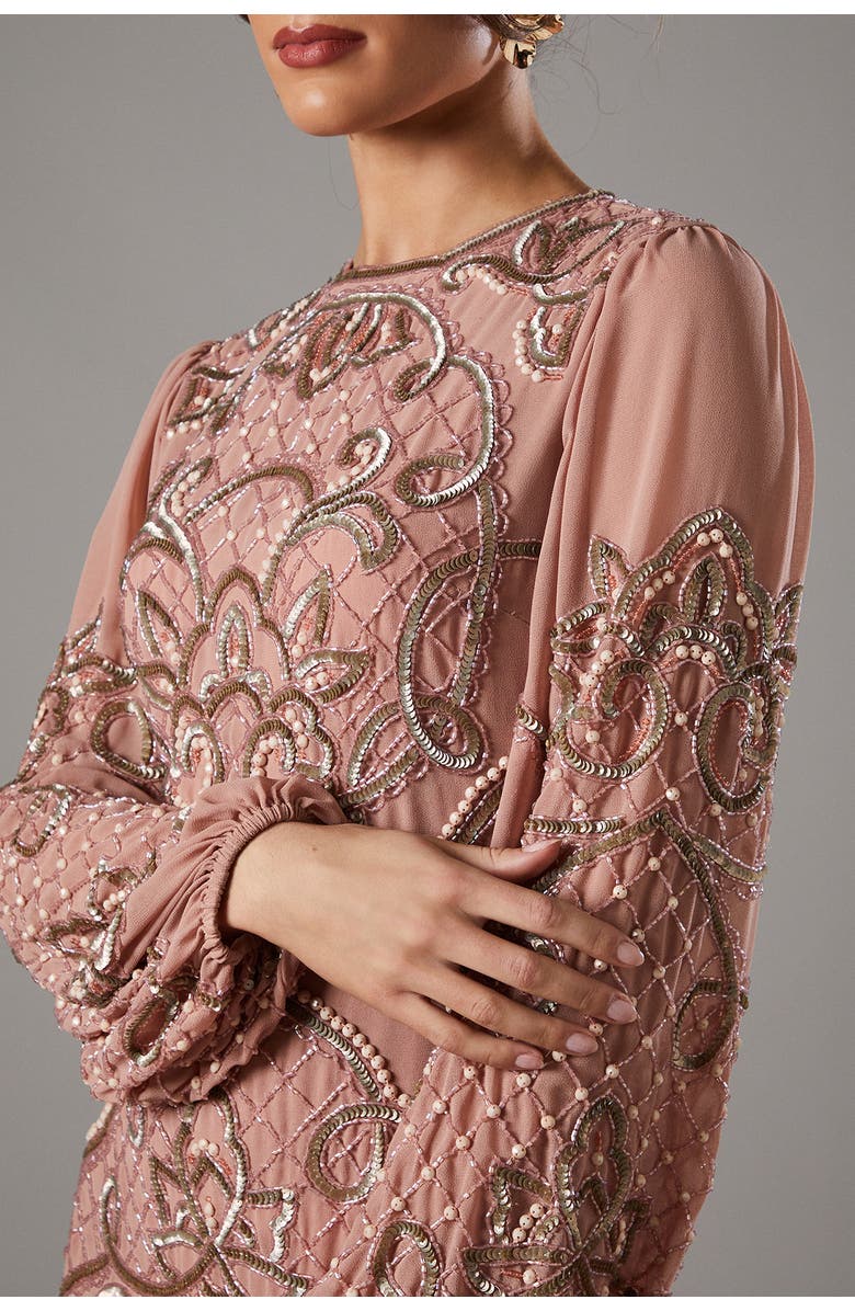 Coast Muse Chiffon Embellished Mini Dress, Alternate, color, Nude