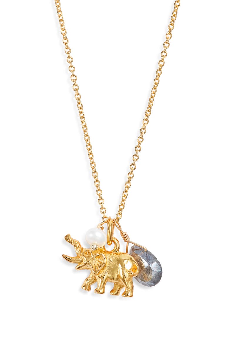 Ellie Labradorite, Freshwater Pearl & Elephant Charm Necklace, Main, color, GOLD